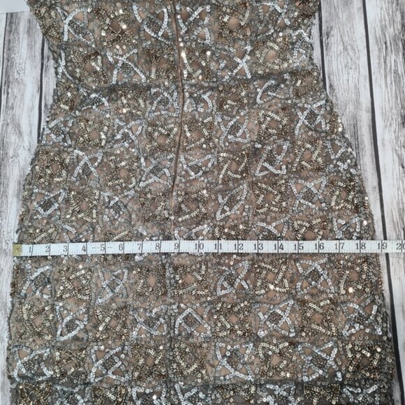 SCALA Silk Strapless Sequin Beaded Cocktail Mini Dress Style 48322 Lead Grey - Picture 12 of 13